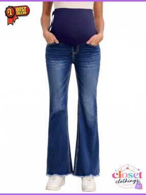 Maternity Flare Bootcut Jeans Over Belly Panel Pockets